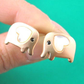 Baby Elephant Shaped Animal Stud Earring in Copper with Heart Shaped Ears | DOTOLY