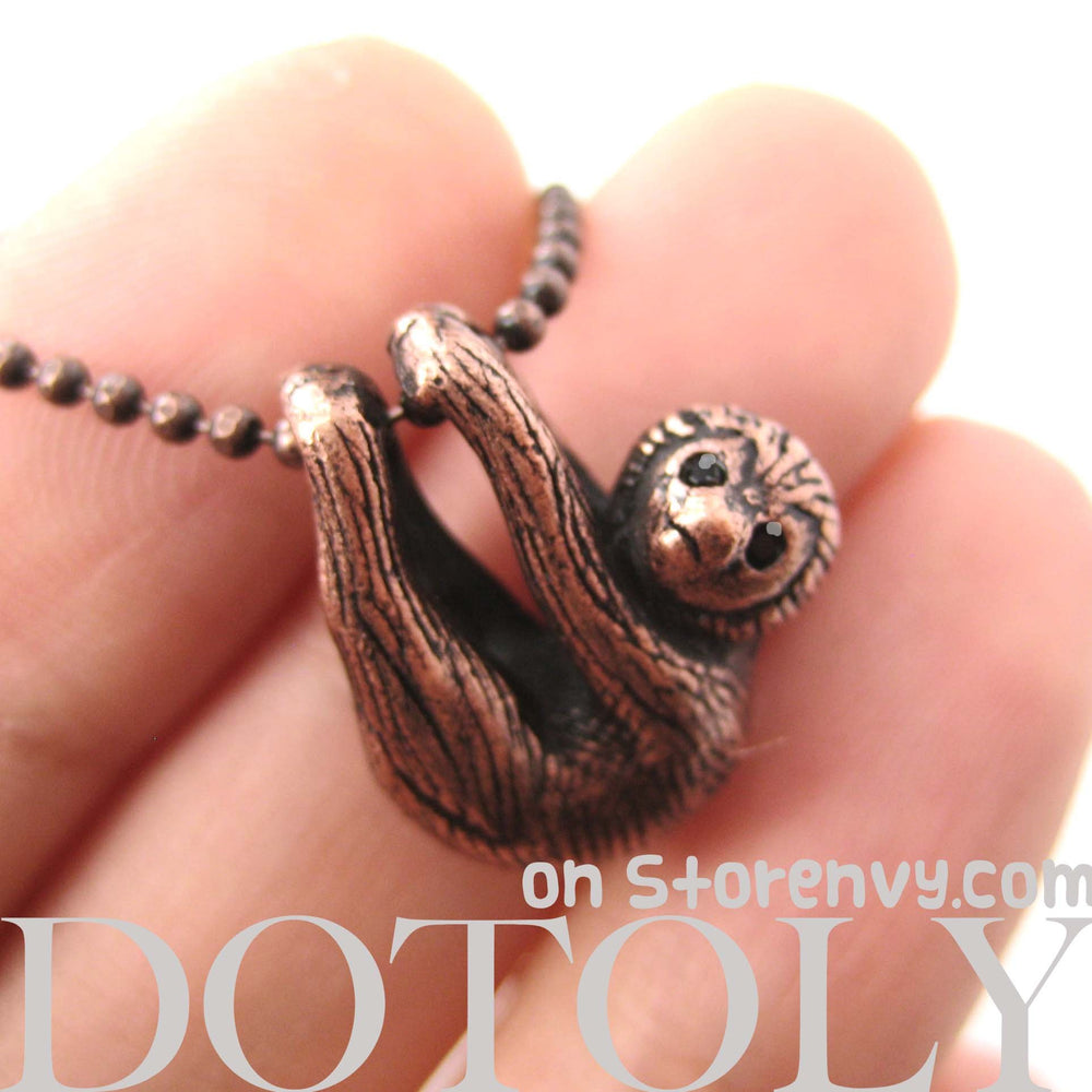 Sloth Baby Animal Pendant Necklace Realistic and Cute in Copper | DOTOLY