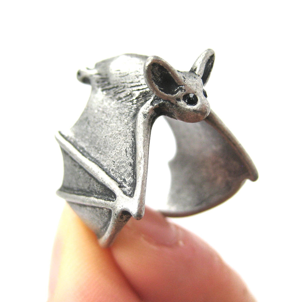 3D Bat Animal Wrap Adjustable Ring in Silver | Animal Jewelry | DOTOLY