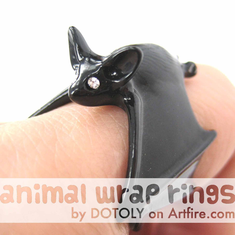 3D Bat Animal Wrap Adjustable Ring in Black | Animal Jewelry | DOTOLY
