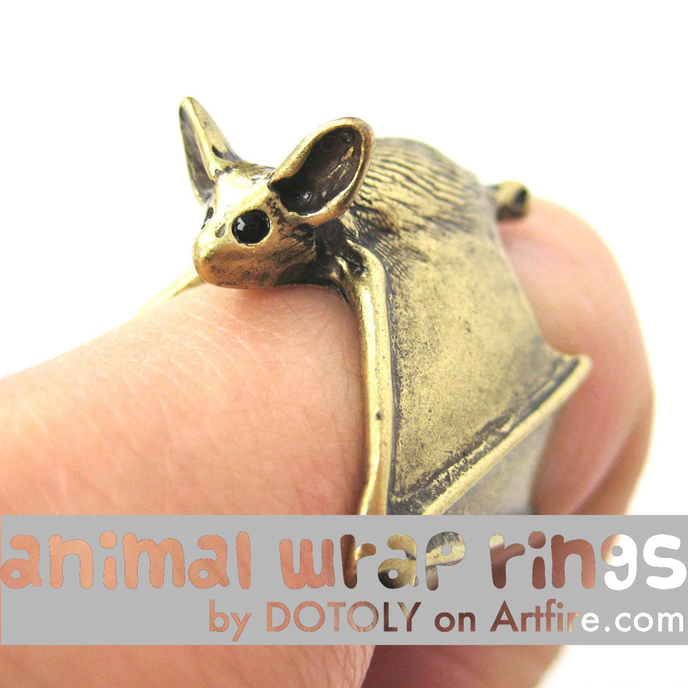 3D Bat Animal Wrap Adjustable Ring in Brass | Animal Jewelry | DOTOLY