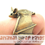 3D Bat Animal Wrap Adjustable Ring in Brass | Animal Jewelry | DOTOLY