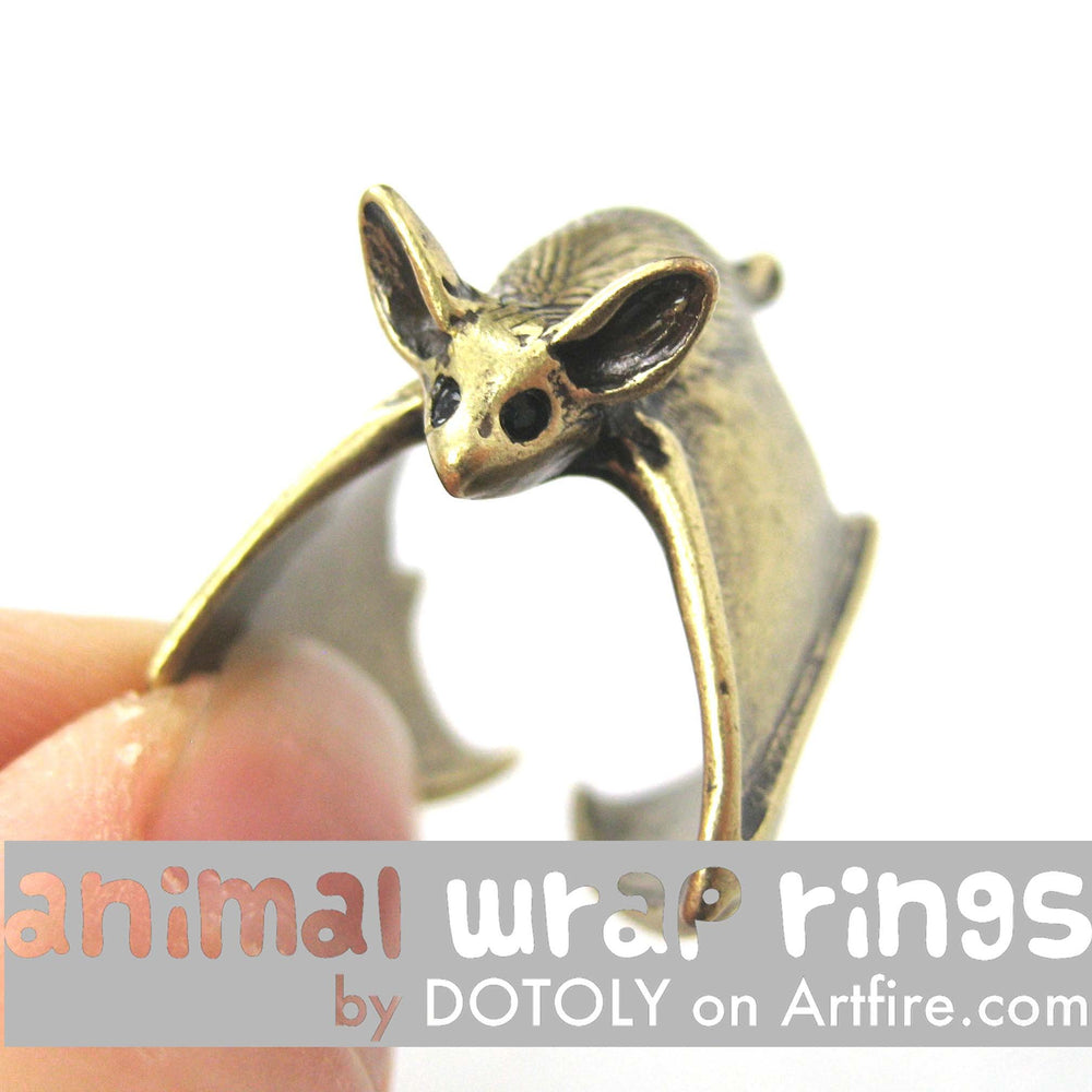 3D Bat Animal Wrap Adjustable Ring in Brass | Animal Jewelry | DOTOLY