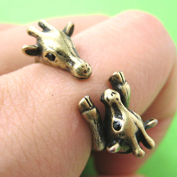 Giraffe Mother and Baby Animal Wrap Around Ring in Brass - Sizes 5 to 9 Available | DOTOLY