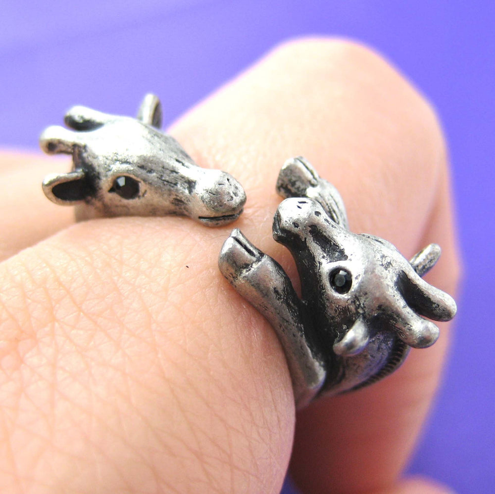 Giraffe Mother and Baby Animal Wrap Around Ring in Silver - Sizes 5 to 9 Available | DOTOLY