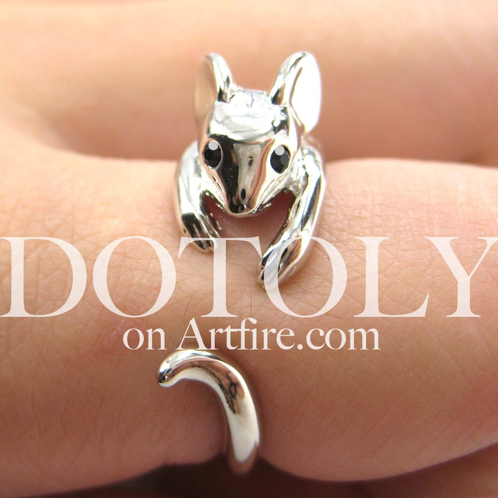 Mouse Animal Wrap Around Ring in Shiny Silver - Sizes 4 to 9 Available | DOTOLY