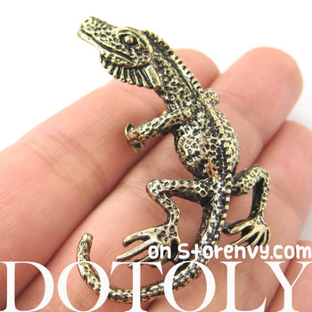 Iguana Chameleon Lizard Realistic Animal Wrap Ear Cuff in Brass | DOTOLY