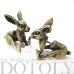 Fake Gauge Earrings: Realistic Bunny Rabbit Animal Shaped Plug Stud Earrings in Brass | DOTOLY