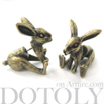 Fake Gauge Earrings: Realistic Bunny Rabbit Animal Shaped Plug Stud Earrings in Brass | DOTOLY