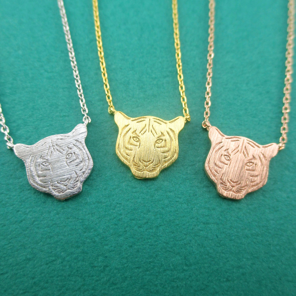 Bengal Siberian Tiger Face Shaped Animal Themed Pendant Necklace