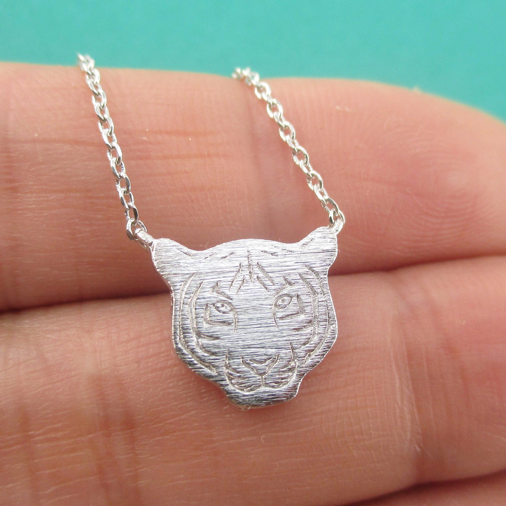 Bengal Siberian Tiger Face Shaped Animal Themed Pendant Necklace