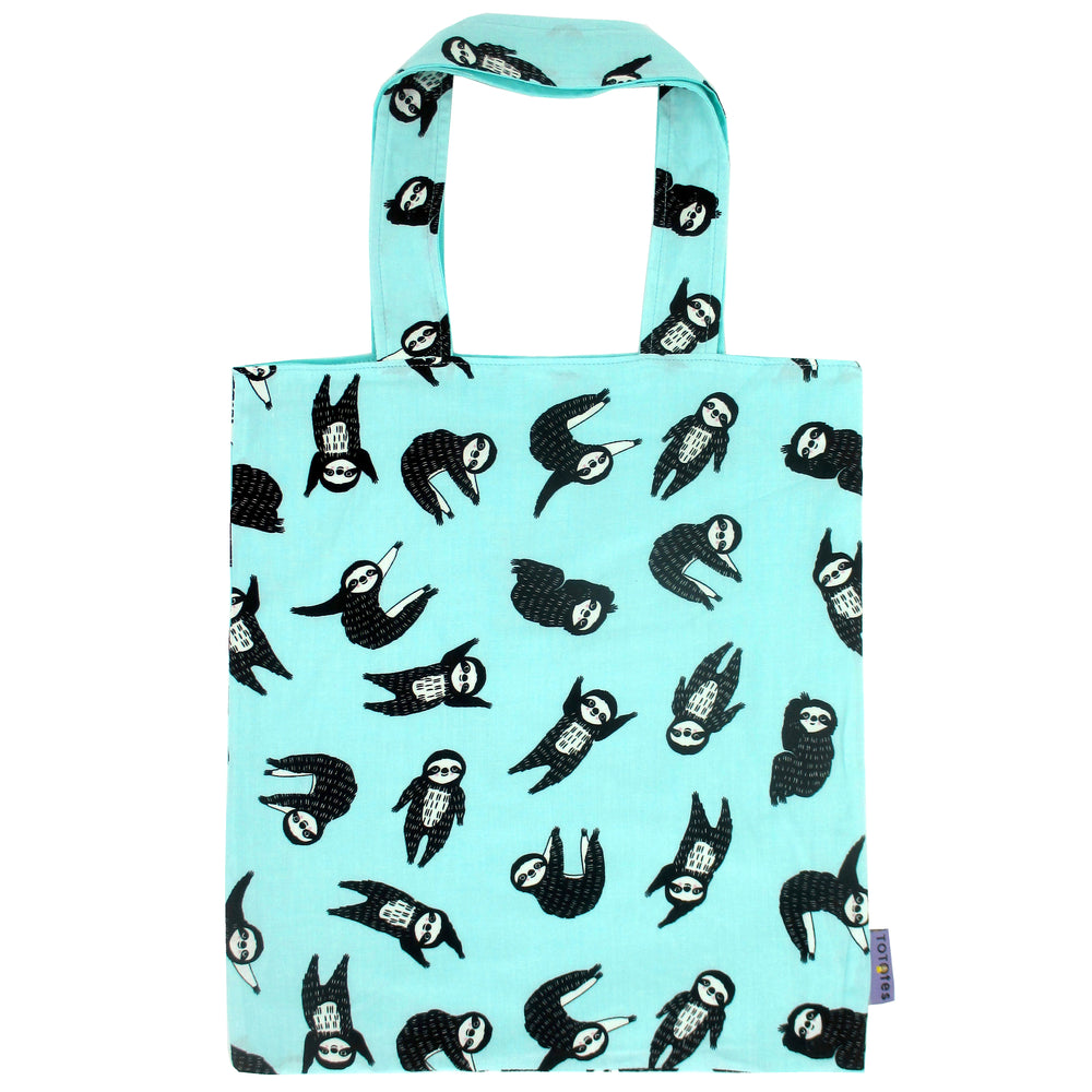Mint Blue Sloth All Over Print Cotton Canvas Reversible Tote Bags for Women