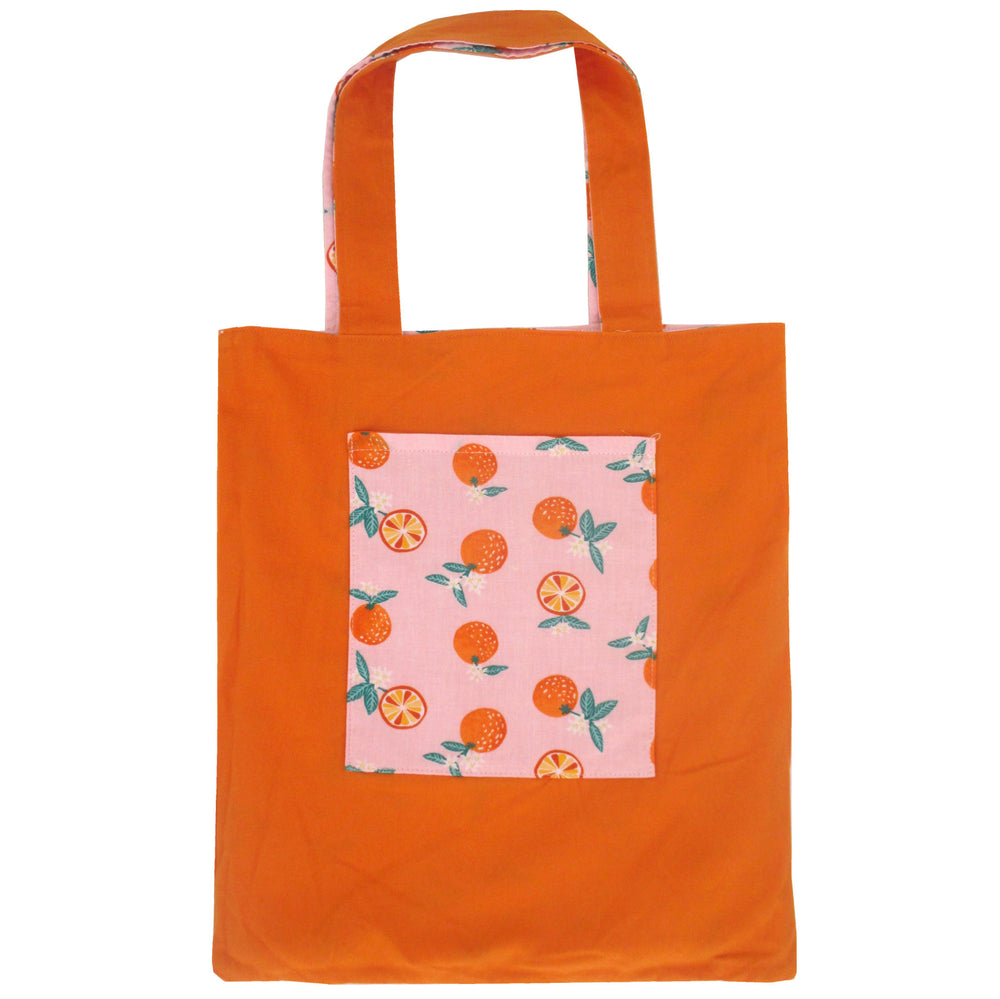 Pretty Orange Pink Clementine Fruity Print Reversible Tote Bags for Women