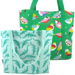 Green Alligator Birds Animal Print Large Utility Zip Closure Market Tote Bag