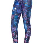 Owl Birds and Floral Animal Digital Print Comfy Stretch Leggings for Women in Blue | DOTOLY