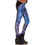 Owl Birds and Floral Animal Digital Print Comfy Stretch Leggings for Women in Blue | DOTOLY