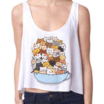 A Cup Full Of Kittens Cat Illustration Print Crop Top Tee in White | DOTOLY | DOTOLY