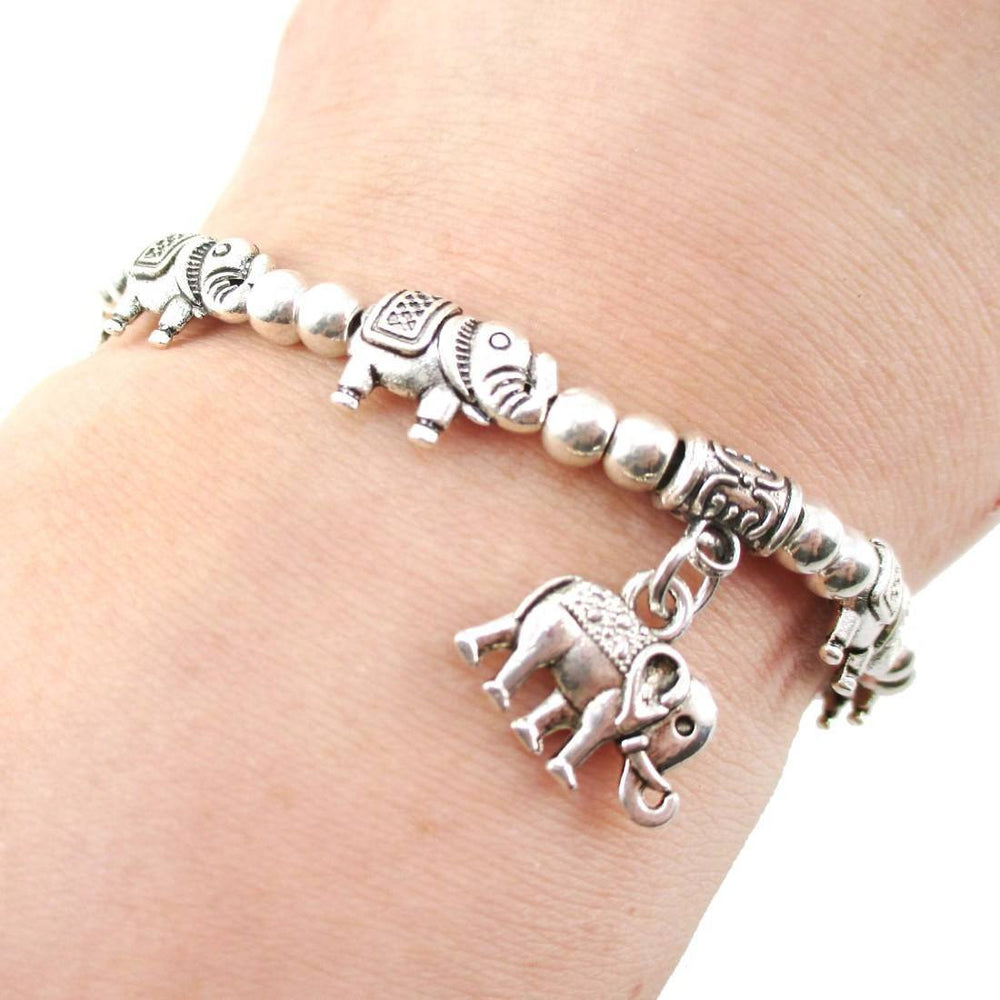 A Row Of Elephants Shaped Beaded Stretchy Bracelet | DOTOLY | DOTOLY