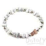 A Row Of Kitty Cats Shaped Beaded Stretchy Bracelet in Silver | DOTOLY | DOTOLY