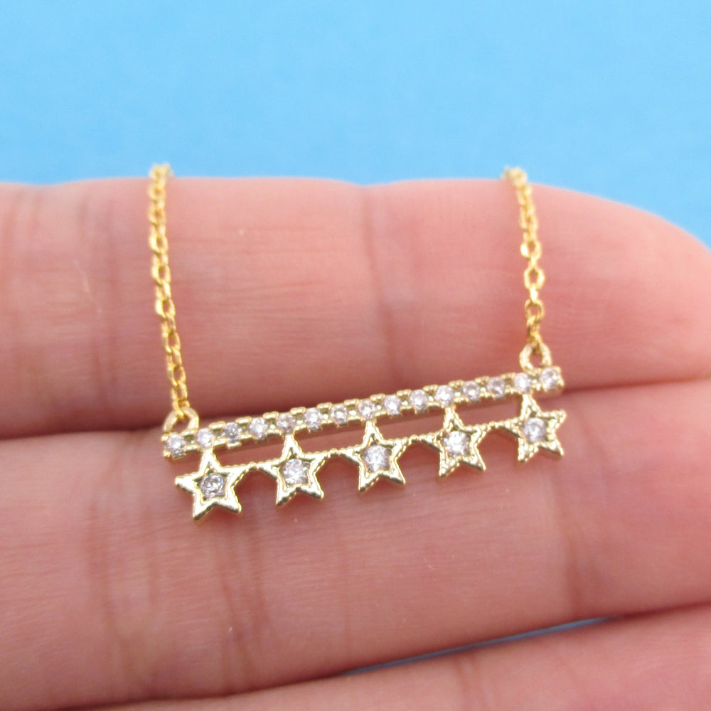 A Row of Stars Constellation Bar Shaped Rhinestone Pendant Necklace in Gold