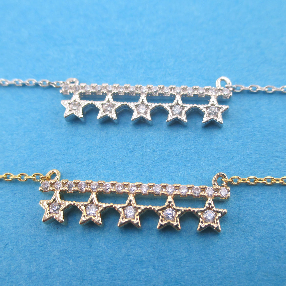 A Row of Stars Constellation Bar Shaped Rhinestone Pendant Necklace