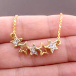Row of Stars Constellation Outline Shaped Rhinestone Pendant Necklace