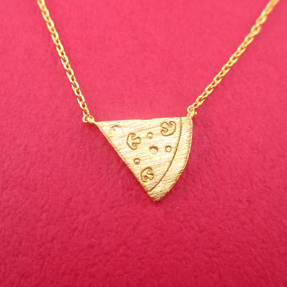 Slice of Funghi Mushroom Olive Pizza Shaped Food Themed Pendant Necklace