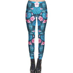 Abstract Botanical Print Leaves and Floral Legging Pants in Blue | DOTOLY
