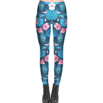 Abstract Botanical Print Leaves and Floral Legging Pants in Blue | DOTOLY