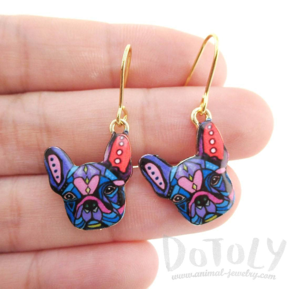 Abstract Colorful French Bulldog Puppy Shaped Earrings – DOTOLY