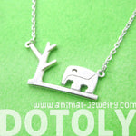 Abstract Elephant and Tree Silhouette Shaped Pendant Necklace in Silver | DOTOLY | DOTOLY