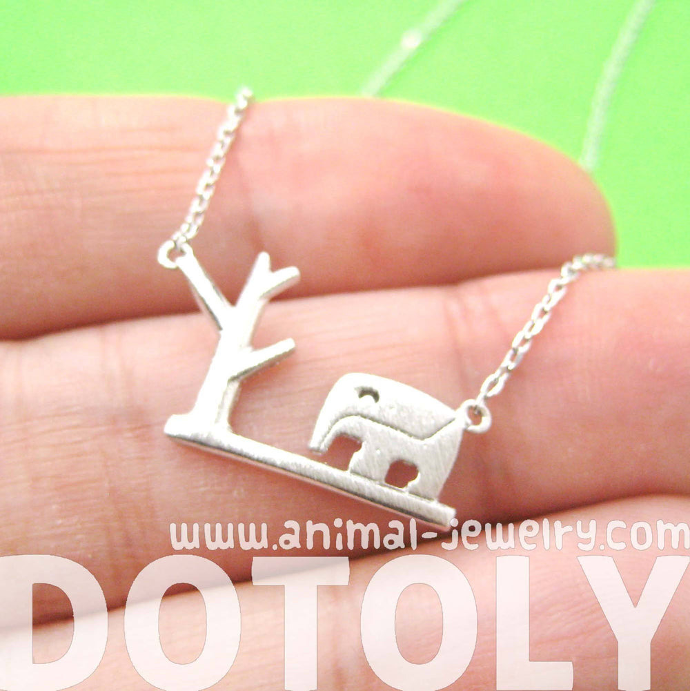 Abstract Elephant and Tree Silhouette Shaped Pendant Necklace in Silver | DOTOLY | DOTOLY