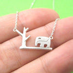 Abstract Elephant and Tree Silhouette Shaped Pendant Necklace in Silver | DOTOLY | DOTOLY