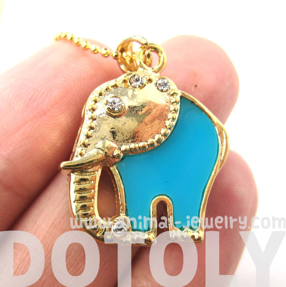 Abstract Elephant Animal Pendant Necklace in Gold and Turquoise | DOTOLY | DOTOLY