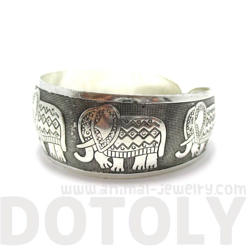 Abstract Elephant Shaped Bangle Cuff Bracelet in Silver | Animal Jewelry | DOTOLY
