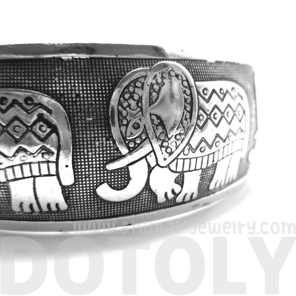 Abstract Elephant Shaped Bangle Cuff Bracelet in Silver | Animal Jewelry | DOTOLY