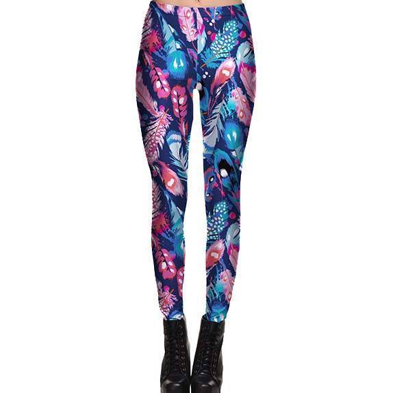 Abstract Feather Digital Print Legging Pants in Pink Blue and Purple | DOTOLY