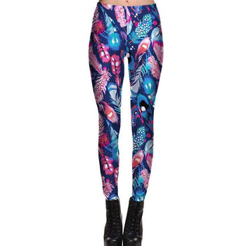 Abstract Feather Digital Print Legging Pants in Pink Blue and Purple | DOTOLY