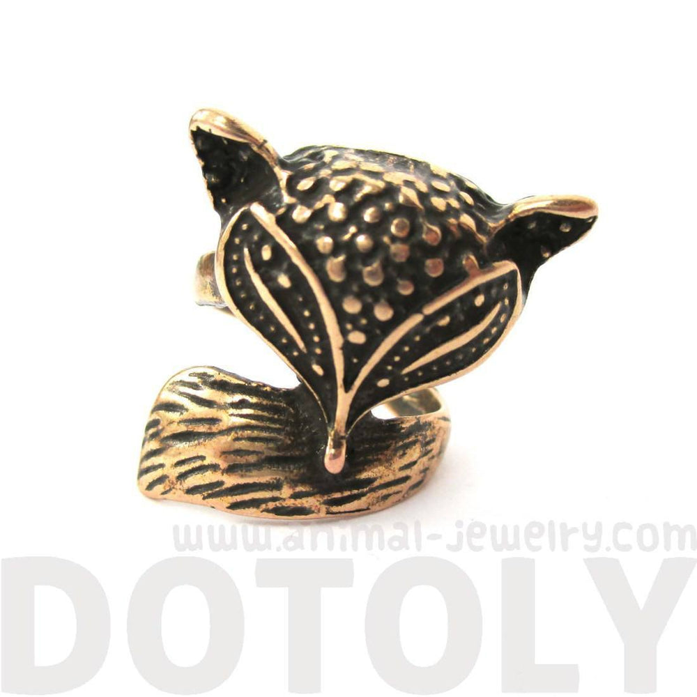 Abstract Fox Face Shaped Animal Wrap Around Ring in Bronze | US Size 5 Only | DOTOLY