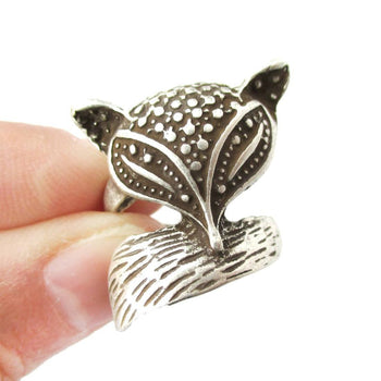 Abstract Fox Face Shaped Animal Wrap Around Ring in Silver | US Size 5 Only | DOTOLY