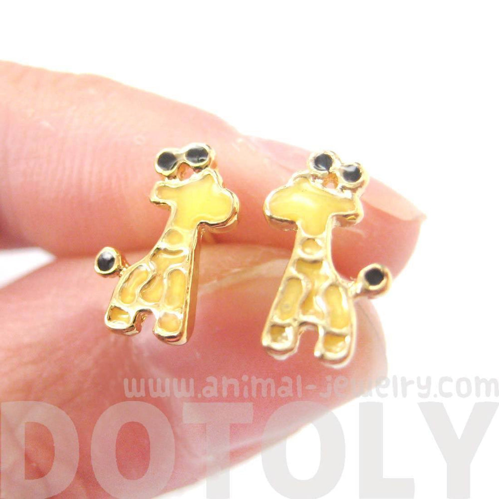 Abstract Giraffe Shaped Animal Themed Stud Earrings in Yellow | DOTOLY | DOTOLY