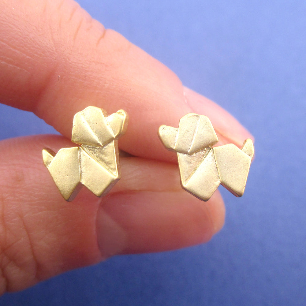Abstract Newfoundland Puppy Dog Shaped Stud Earrings in Silver or Gold