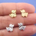 Abstract Newfoundland Puppy Dog Shaped Stud Earrings in Silver or Gold