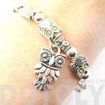 Abstract Owl Bird Shaped Animal Themed Stretchy Charm Bracelet in Silver | DOTOLY