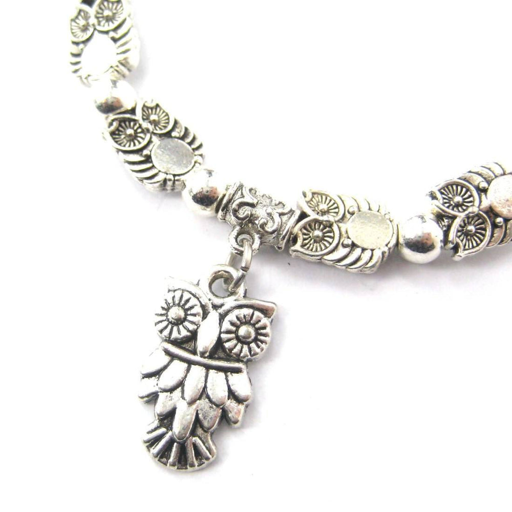 Abstract Owl Bird Shaped Animal Themed Stretchy Charm Bracelet in Silver | DOTOLY