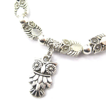 Abstract Owl Bird Shaped Animal Themed Stretchy Charm Bracelet in Silver | DOTOLY