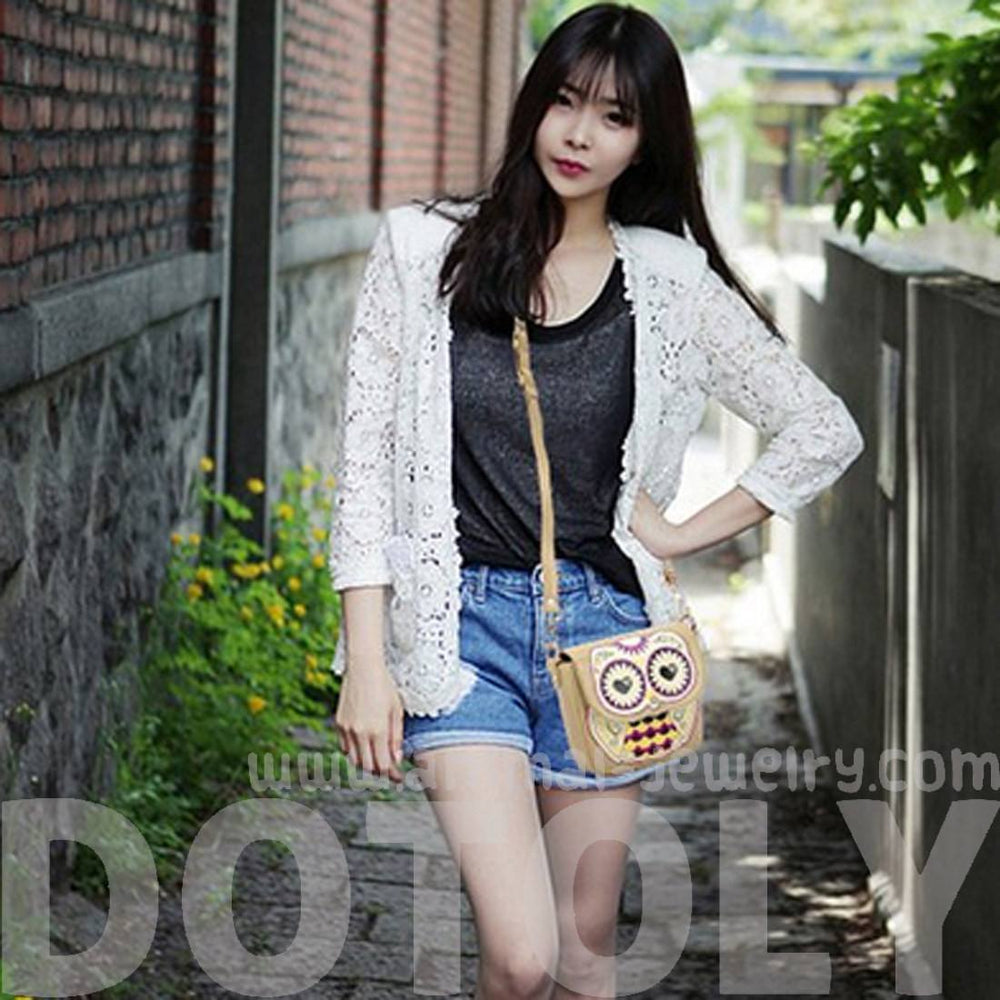 Abstract Owl Shaped Animal Themed Cross body Shoulder Bag for Women in Cream | DOTOLY