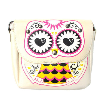 Abstract Owl Shaped Animal Themed Cross body Shoulder Bag for Women in Cream | DOTOLY