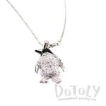 Adélie Penguin Shaped Rhinestone Pendant Necklace in Silver | DOTOLY