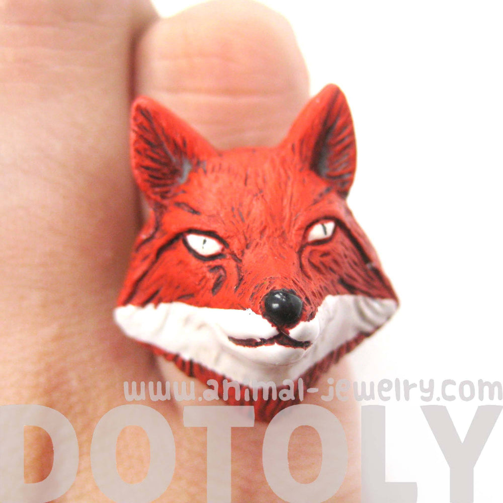 Adjustable Fox Head Shaped Handmade Porcelain Ceramic Animal Ring | DOTOLY | DOTOLY